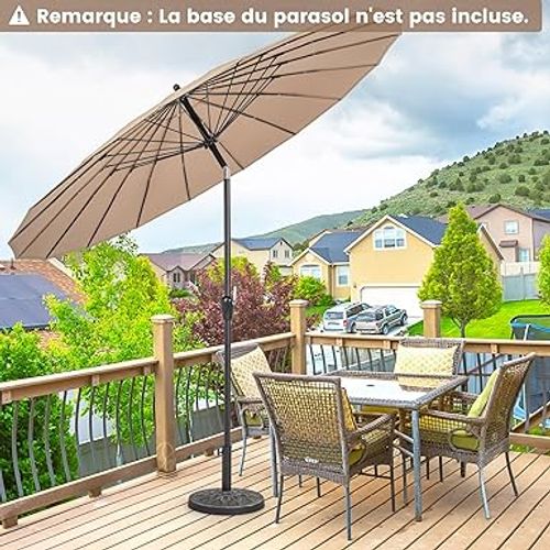 Parasol De Jardin Exterieur 265 Cm, 30° Inclinaison à Bouton-poussoir, 18 Baleines (brun)