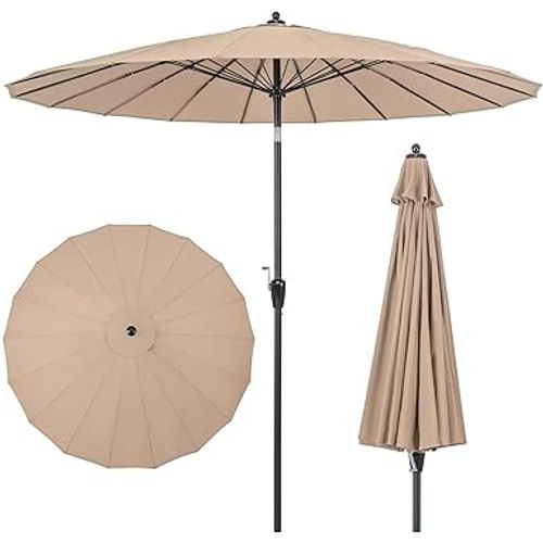 Parasol De Jardin Exterieur 265 Cm, 30° Inclinaison à Bouton-poussoir, 18 Baleines (brun)