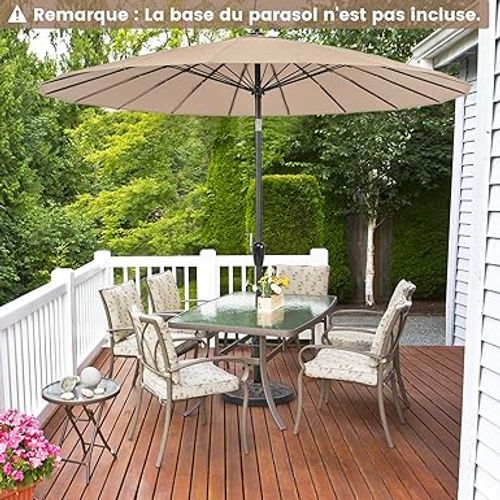 Parasol De Jardin Exterieur 265 Cm, 30° Inclinaison à Bouton-poussoir, 18 Baleines (brun)