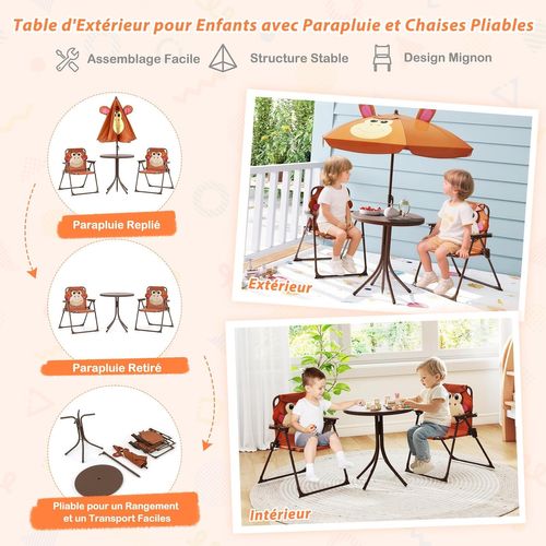 Table De Pique-nique Enfant En Motif Singe Avec Parasol Amovible Et Réglable