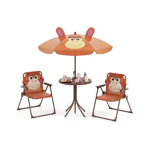 Table De Pique-nique Enfant En Motif Singe Avec Parasol Amovible Et Réglable