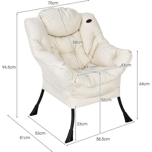 Fauteuil Salon Scandinave Avec Oreiller Et Poche Latérale, Cadre Pour Charger De 114 Kg, Beige