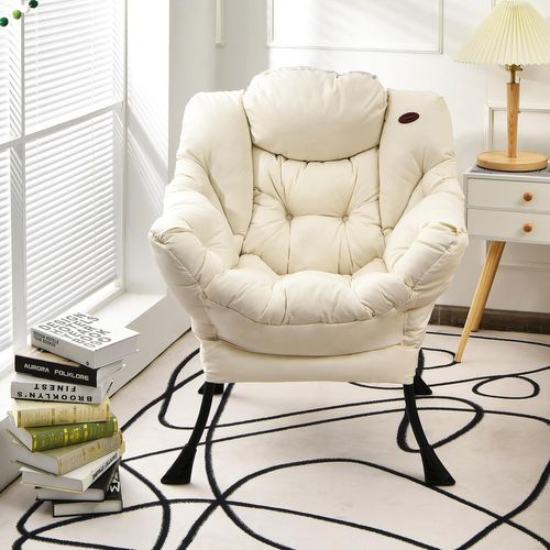 Fauteuil Salon Scandinave Avec Oreiller Et Poche Latérale, Cadre Pour Charger De 114 Kg, Beige