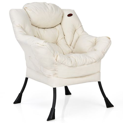 Fauteuil Salon Scandinave Avec Oreiller Et Poche Latérale, Cadre Pour Charger De 114 Kg, Beige