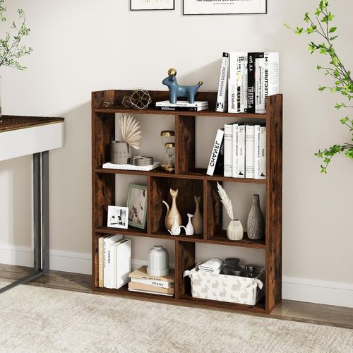 Bibliothèque Étagère 7 Compartiments, Meuble De Rangement à 4 Niveaux,20x80x90cm(marron Rustique)