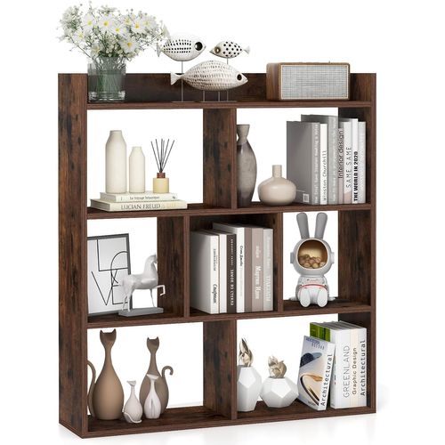 Bibliothèque Étagère 7 Compartiments, Meuble De Rangement à 4 Niveaux,20x80x90cm(marron Rustique)