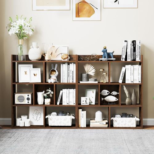 Bibliothèque Étagère 7 Compartiments, Meuble De Rangement à 4 Niveaux,20x80x90cm(marron Rustique)