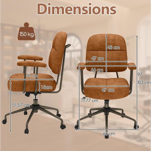 Chaise De Bureau, Chaise De Travail Avec Dossier Rembourré Et Accoudoirs Matelassés (marron)