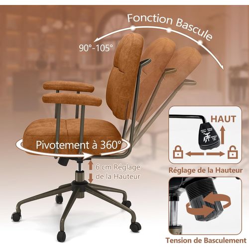 Chaise De Bureau, Chaise De Travail Avec Dossier Rembourré Et Accoudoirs Matelassés (marron)