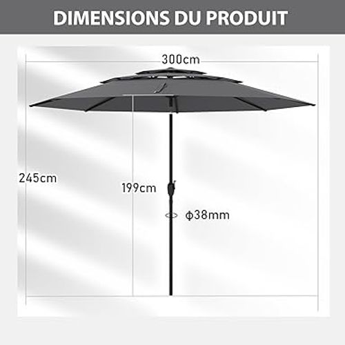 Parasol De Jardin Extérieur, Parasol Balcon à 3 Niveaux Sans Pied (gris)