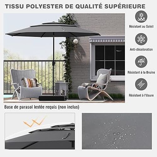Parasol De Jardin Extérieur, Parasol Balcon à 3 Niveaux Sans Pied (gris)