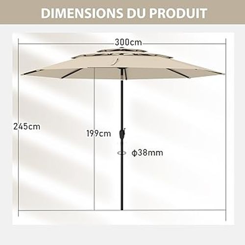 Parasol De Jardin Extérieur, Parasol Balcon à 3 Niveaux Sans Pied (beige)