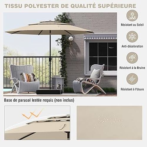 Parasol De Jardin Extérieur, Parasol Balcon à 3 Niveaux Sans Pied (beige)