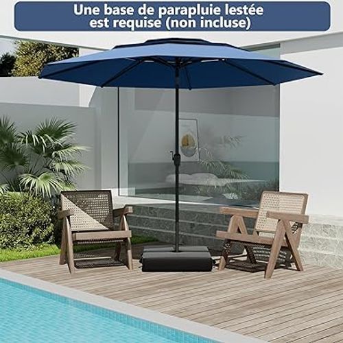 Parasol De Jardin Extérieur, Parasol Balcon à 3 Niveaux Sans Pied (blue Marine)