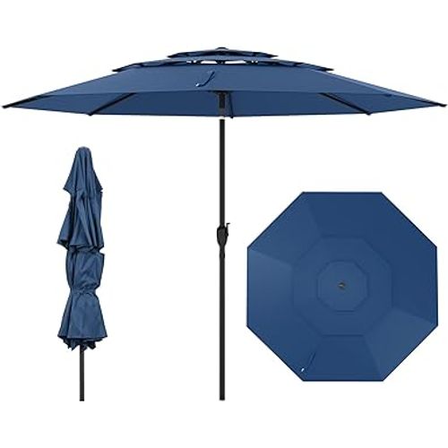 Parasol De Jardin Extérieur, Parasol Balcon à 3 Niveaux Sans Pied (blue Marine)