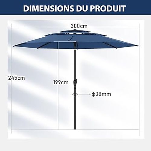 Parasol De Jardin Extérieur, Parasol Balcon à 3 Niveaux Sans Pied (blue Marine)