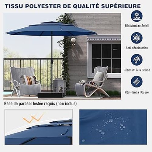 Parasol De Jardin Extérieur, Parasol Balcon à 3 Niveaux Sans Pied (blue Marine)