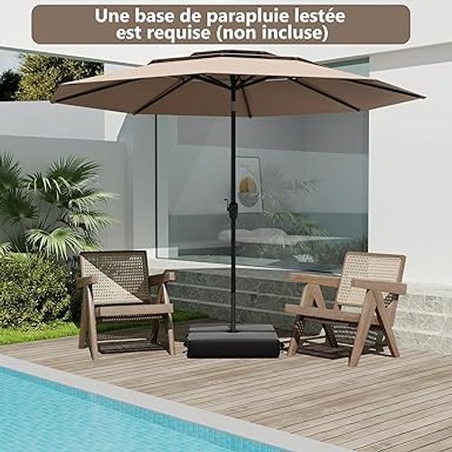 Parasol De Jardin Extérieur, Parasol Balcon à 3 Niveaux Sans Pied (brun Clair)