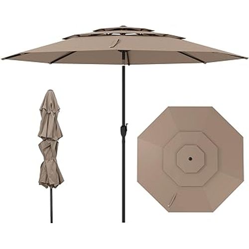 Parasol De Jardin Extérieur, Parasol Balcon à 3 Niveaux Sans Pied (brun Clair)