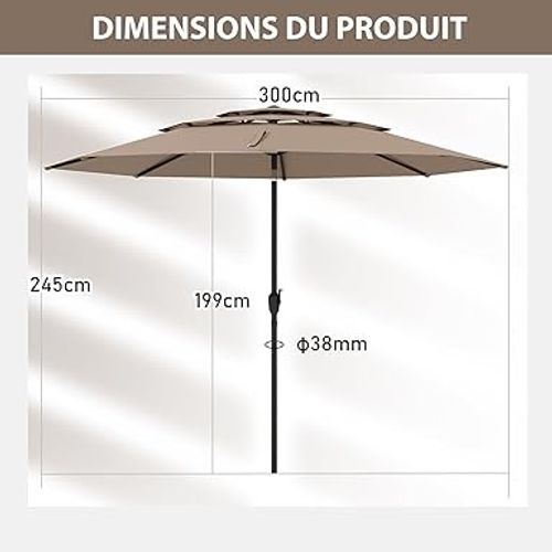Parasol De Jardin Extérieur, Parasol Balcon à 3 Niveaux Sans Pied (brun Clair)