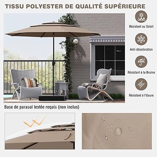 Parasol De Jardin Extérieur, Parasol Balcon à 3 Niveaux Sans Pied (brun Clair)