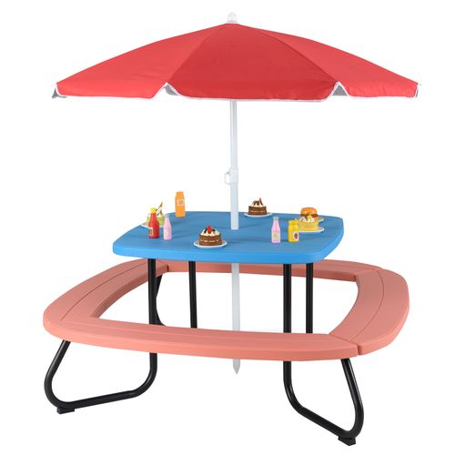Table De Pique-nique Enfant En Hdpe Avec Parasol Amovible Et Réglable