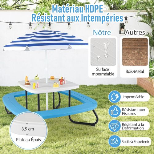 Table De Pique-nique Enfant En Hdpe Avec Parasol Amovible et Réglable