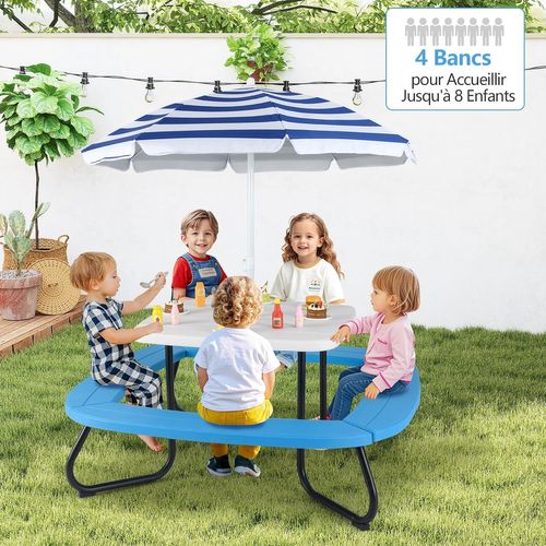 Table De Pique-nique Enfant En Hdpe Avec Parasol Amovible et Réglable