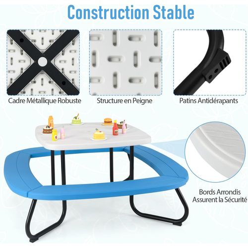 Table De Pique-nique Enfant En Hdpe Avec Parasol Amovible et Réglable