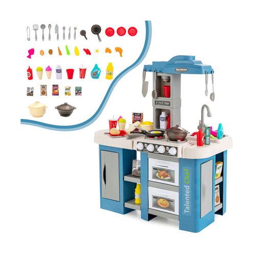 67 Pièces Cuisine Enfant Avec Effets De Vapeur Et D'ébullition, Avec Lumières, Pour 3 Ans+ (bleu)
