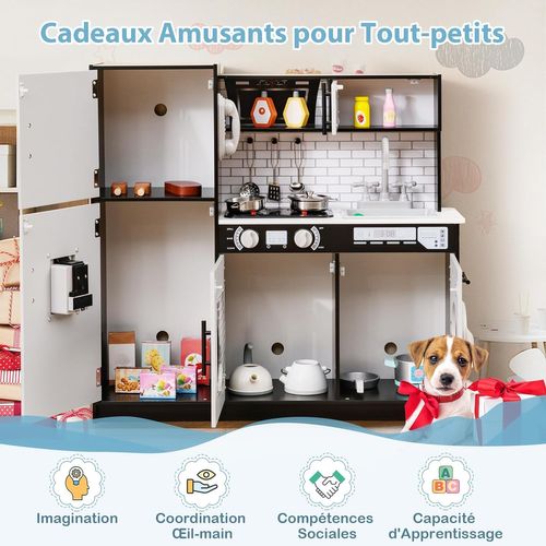 Cuisine Enfant Bois Avec Sons Et Lumières, Machine à Laver, Micro-ondes, 3 Ans+ ,noir