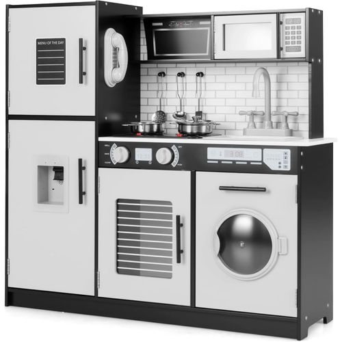 Cuisine Enfant Bois Avec Sons Et Lumières, Machine à Laver, Micro-ondes, 3 Ans+ ,noir