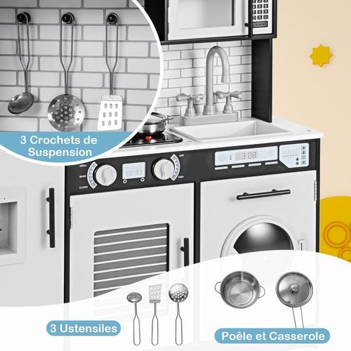 Cuisine Enfant Bois Avec Sons Et Lumières, Machine à Laver, Micro-ondes, 3 Ans+ ,noir