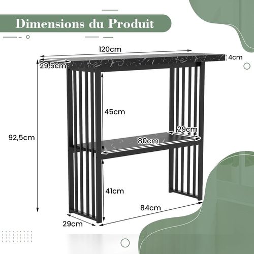 Table Console Marbre à 2 Niveaux Scandinave, Meuble D'entrée Doré Cadre En Métal (noir Marbre)