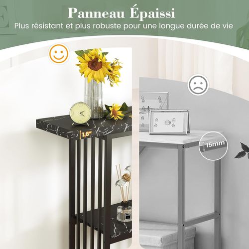 Table Console Marbre à 2 Niveaux Scandinave, Meuble D'entrée Doré Cadre En Métal (noir Marbre)