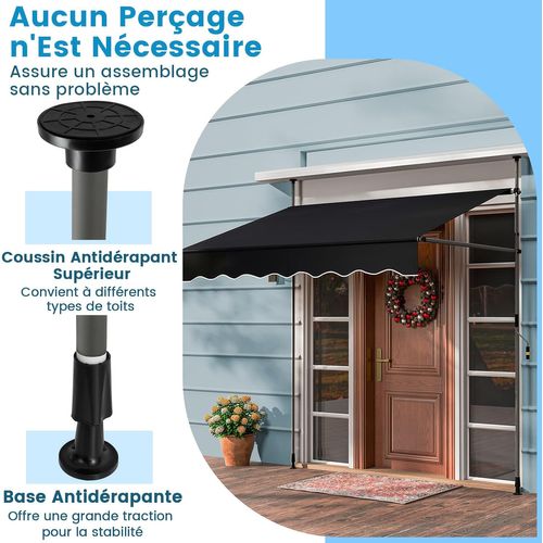 Store Banne Manuel Rétractable De 2,5 X 1,2/1,35/1,5m, Hauteur Réglable 210-300cm(noir)