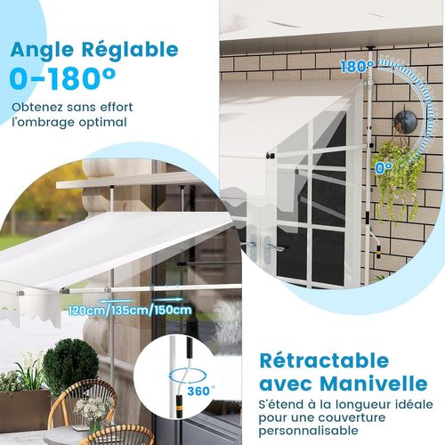 Store Banne Manuel Rétractable De 2,5 X 1,2/1,35/1,5m, Hauteur Réglable 210-300cm (blanc)