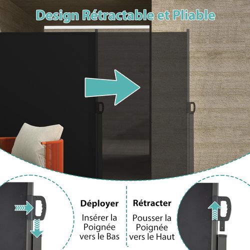 Brise-vue Rétractable 3 X 1,8 M, Store Latéral Extérieur Avec Poignée Latéral (noir)