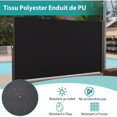 Brise-vue Rétractable 3 X 1,8 M, Store Latéral Extérieur Avec Poignée Latéral (noir)