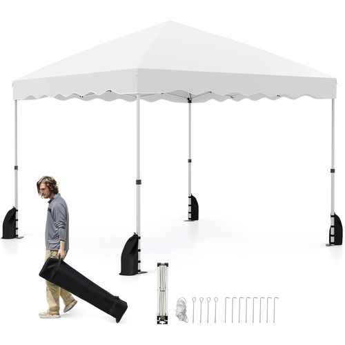 Tonnelle De Pliable 3x3m, 8 Piquets 4 Ancrages 4 Cordes Coupe-vent 4 Sacs De Sable (blanc)