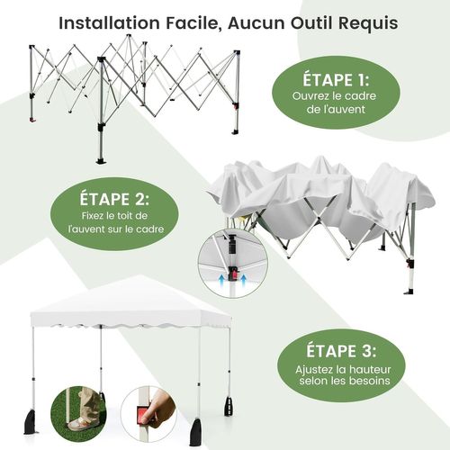 Tonnelle De Pliable 3x3m, 8 Piquets 4 Ancrages 4 Cordes Coupe-vent 4 Sacs De Sable (blanc)