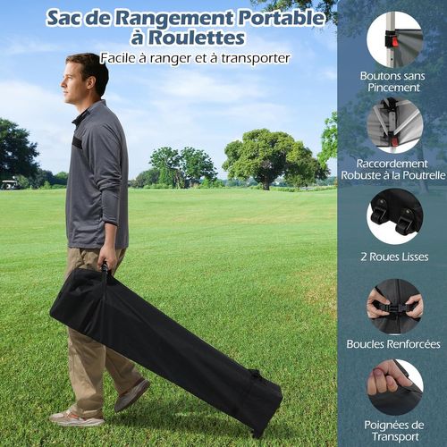 Tonnelle De Pliable 3x3m Avec 2 Demi-murs Latéraux, 8 Piquets 4 Ancrages, Cordes et Sacs, Gris