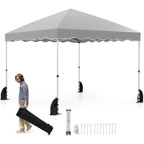 Tonnelle De Jardin Pliable 3x3m, Tente De Extérieur Portable Avec Sac à Roulettes (gris)