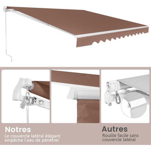 Store Banne De Manuel Rétractable De 3 X 2,5m Angle Réglable 5-35°, Auvent De Terrasse (brun)