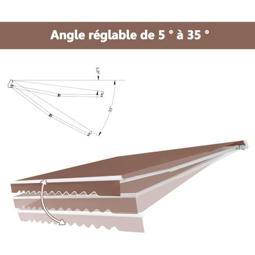 Store Banne De Manuel Rétractable De 3 X 2,5m Angle Réglable 5-35°, Auvent De Terrasse (brun)