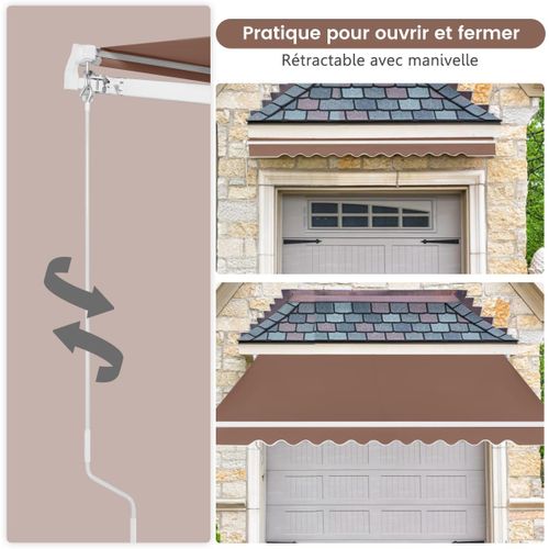 Store Banne De Manuel Rétractable De 3 X 2,5m Angle Réglable 5-35°, Auvent De Terrasse (brun)
