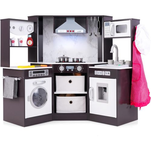 Cuisine Enfant Avec 16 Accessoires Et Son Et Lumière, Cuisine D’angle En Bois, Pour 3 Ans+ (café)