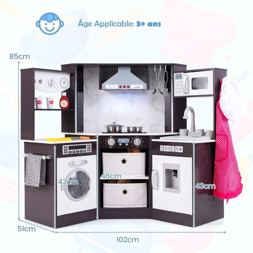 Cuisine Enfant Avec 16 Accessoires Et Son Et Lumière, Cuisine D’angle En Bois, Pour 3 Ans+ (café)