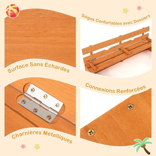 Bac à Sable En Bois Enfant Avec 2 Bancs Convertibles, Bac à Sable Extérieur ,18 Mois+