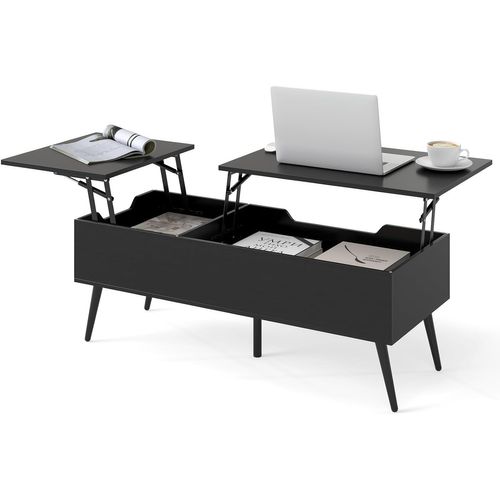 Table Basse Relevable Salon Avec 2 Compartiments Cachés, 111 X 48 X 40-53,5 Cm (noir)